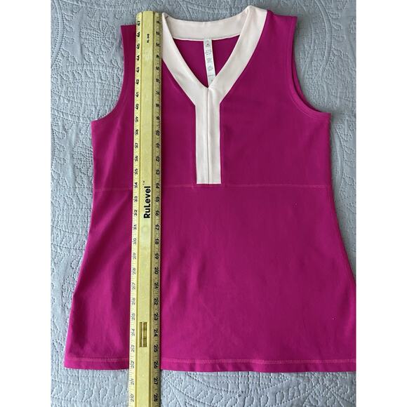 Wmns Lululemon Athletica Sz 12 Pink White Trim Stretchy Versatile Tank Top - Picture 9 of 9
